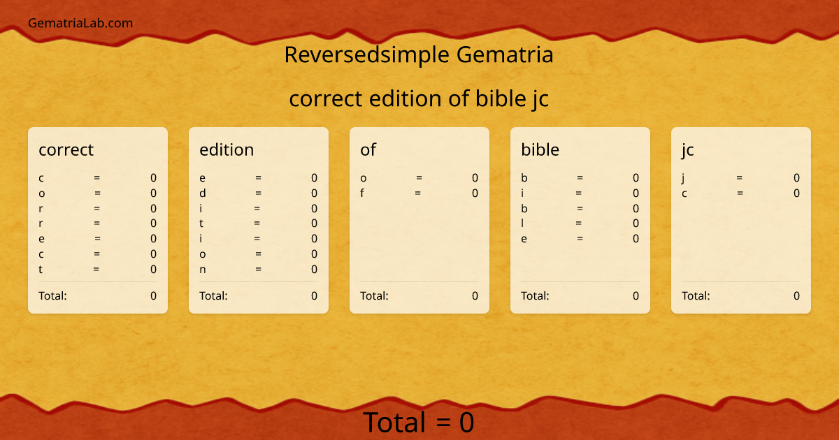 correct edition of bible jc in reversedsimple Gematria